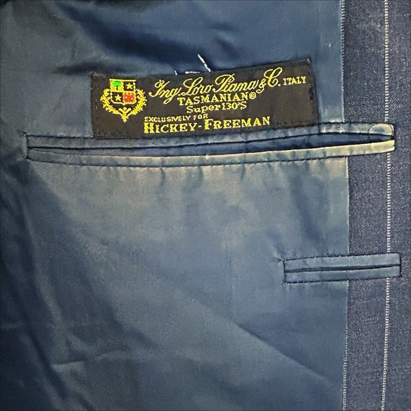 Hickey Freeman Loro Piana 130s Wool Suit Jacket 44L Navy Blue White Pinstripe - Picture 4 of 11